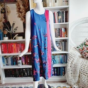 RACHEL Rachel Roy Sleeveless Floral Print Blue Pink Long Dress P1224